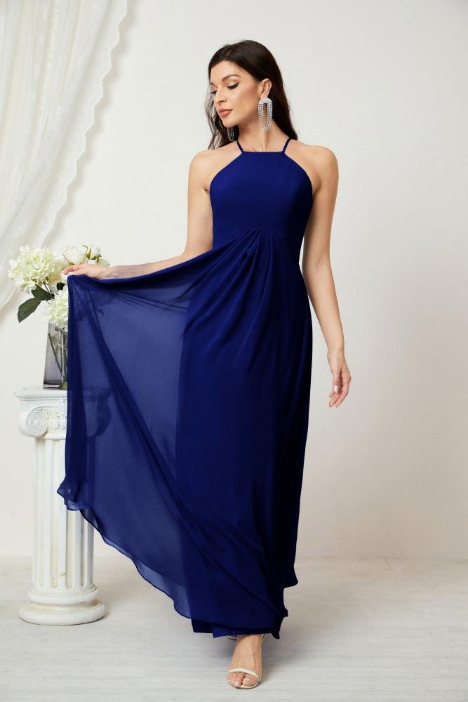 Numbersea Chiffon Halter Bridesmaid Dresses Long A-Line Formal Evening Dress 2805-numbersea