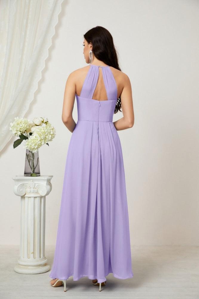 Numbersea Chiffon Halter Bridesmaid Dresses Long A-Line Formal Evening Dress 2805-numbersea