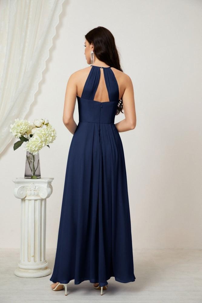 Numbersea Chiffon Halter Bridesmaid Dresses Long A-Line Formal Evening Dress 2805-numbersea