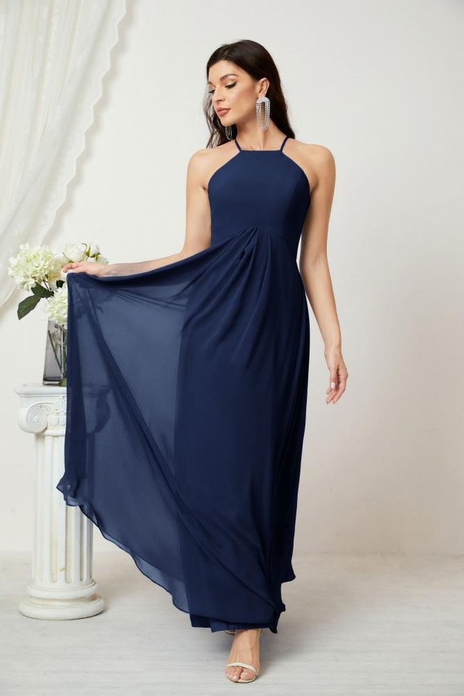 Numbersea Chiffon Halter Bridesmaid Dresses Long A-Line Formal Evening Dress 2805-numbersea