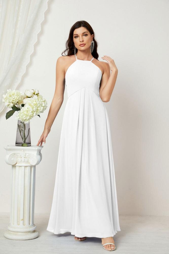 Numbersea Chiffon Halter Bridesmaid Dresses Long A-Line Formal Evening Dress 2805-numbersea