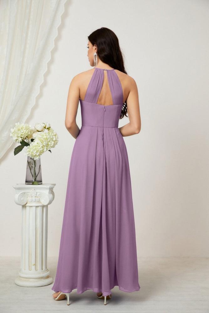 Numbersea Chiffon Halter Bridesmaid Dresses Long A-Line Formal Evening Dress 2805-numbersea