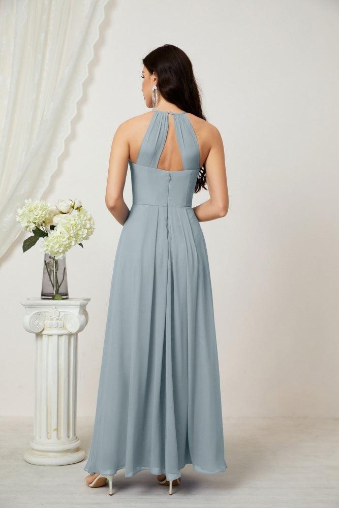 Numbersea Chiffon Halter Bridesmaid Dresses Long A-Line Formal Evening Dress 2805-numbersea