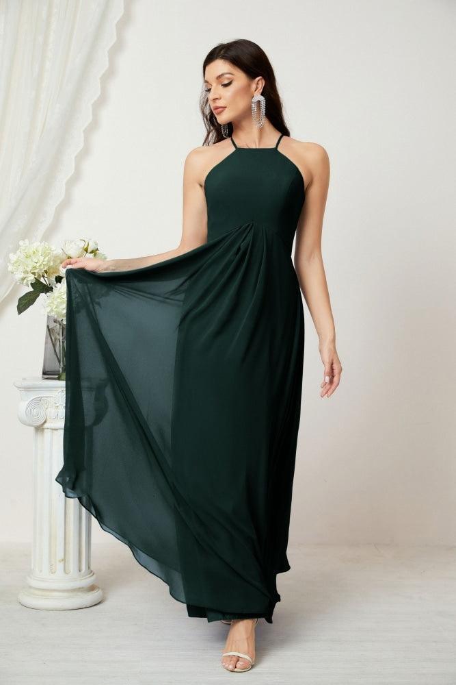 Numbersea Chiffon Halter Bridesmaid Dresses Long A-Line Formal Evening Dress 2805-numbersea