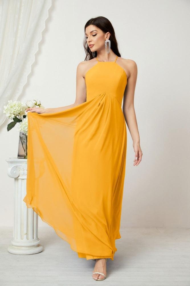 Numbersea Chiffon Halter Bridesmaid Dresses Long A-Line Formal Evening Dress 2805-numbersea