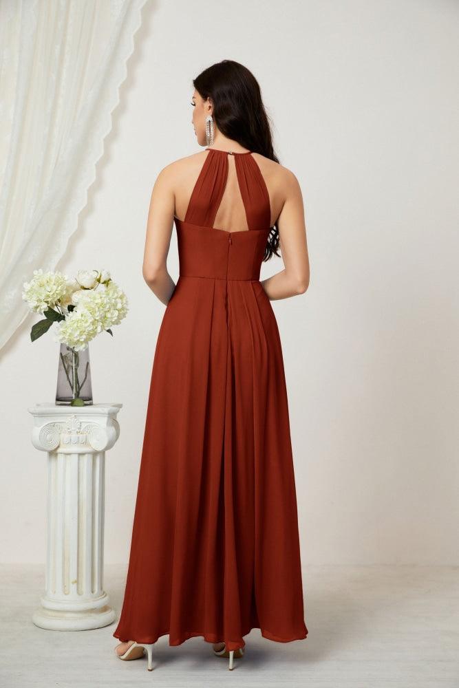 Numbersea Chiffon Halter Bridesmaid Dresses Long A-Line Formal Evening Dress 2805-numbersea
