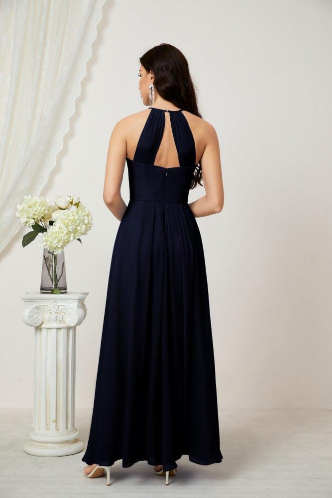 Numbersea Chiffon Halter Bridesmaid Dresses Long A-Line Formal Evening Dress 2805-numbersea