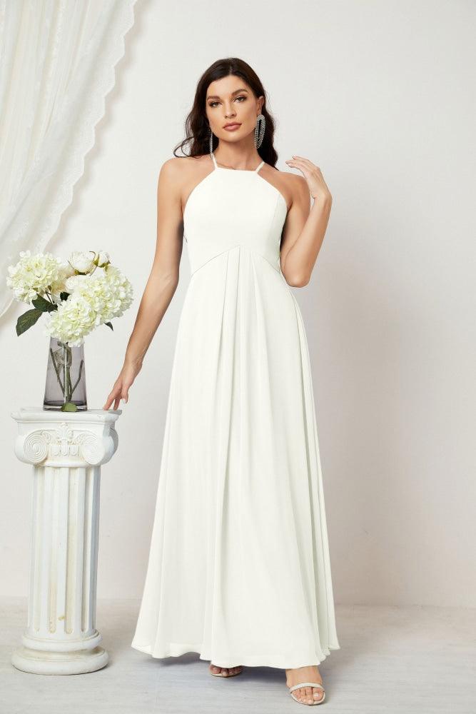 Numbersea Chiffon Halter Bridesmaid Dresses Long A-Line Formal Evening Dress 2805-numbersea