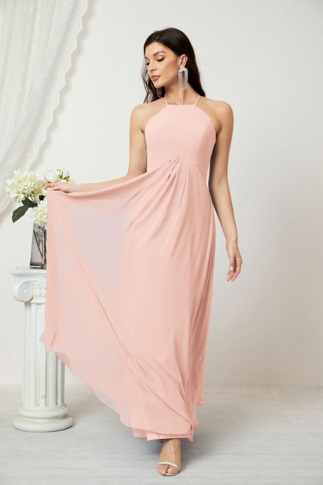 Numbersea Chiffon Halter Bridesmaid Dresses Long A-Line Formal Evening Dress 2805-numbersea
