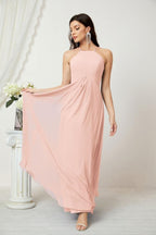 Numbersea Chiffon Halter Bridesmaid Dresses Long A-Line Formal Evening Dress 2805-numbersea