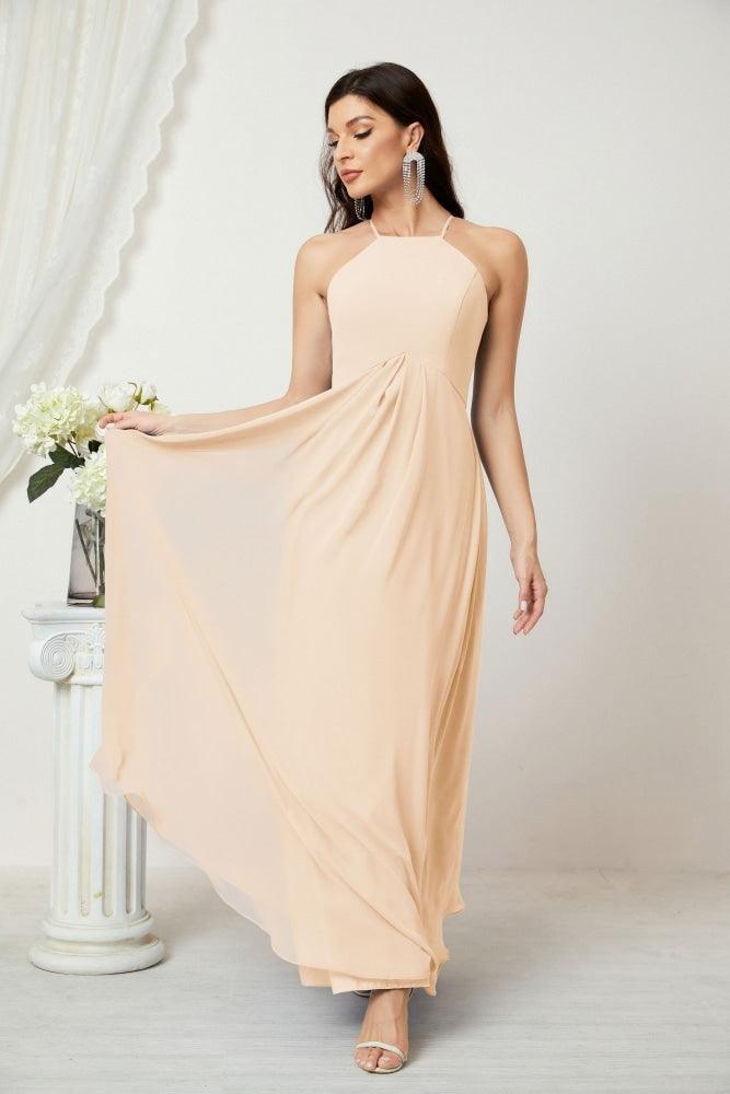 Numbersea Chiffon Halter Bridesmaid Dresses Long A-Line Formal Evening Dress 2805-numbersea