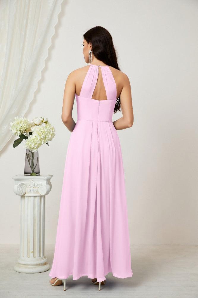 Numbersea Chiffon Halter Bridesmaid Dresses Long A-Line Formal Evening Dress 2805-numbersea