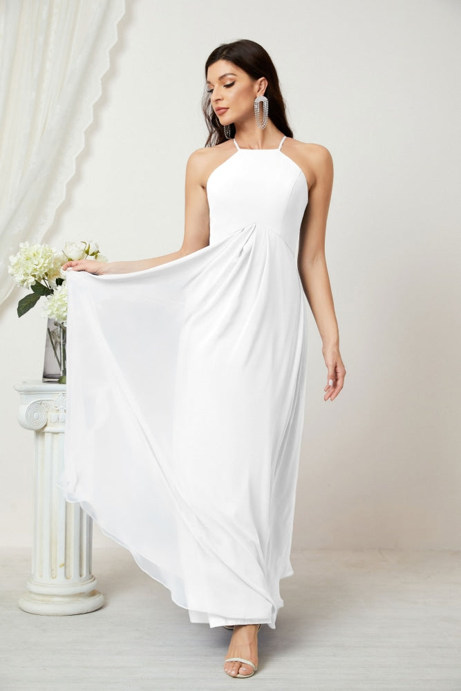 Numbersea Chiffon Halter Bridesmaid Dresses Long A-Line Formal Evening Dress 2805
