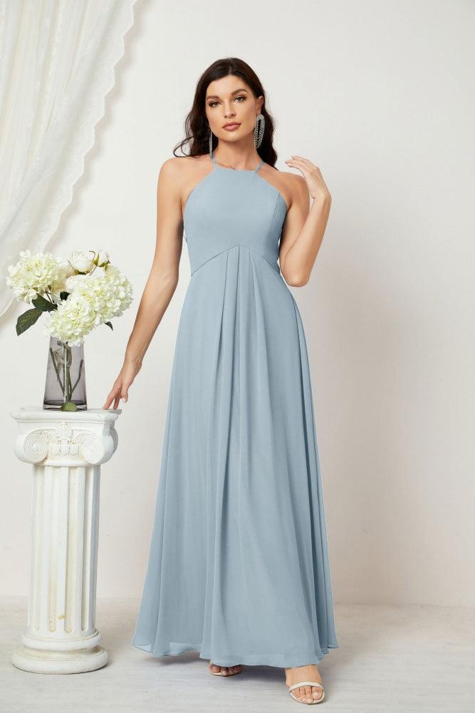 Numbersea Chiffon Halter Bridesmaid Dresses Long A-Line Formal Evening Dress 2805-numbersea