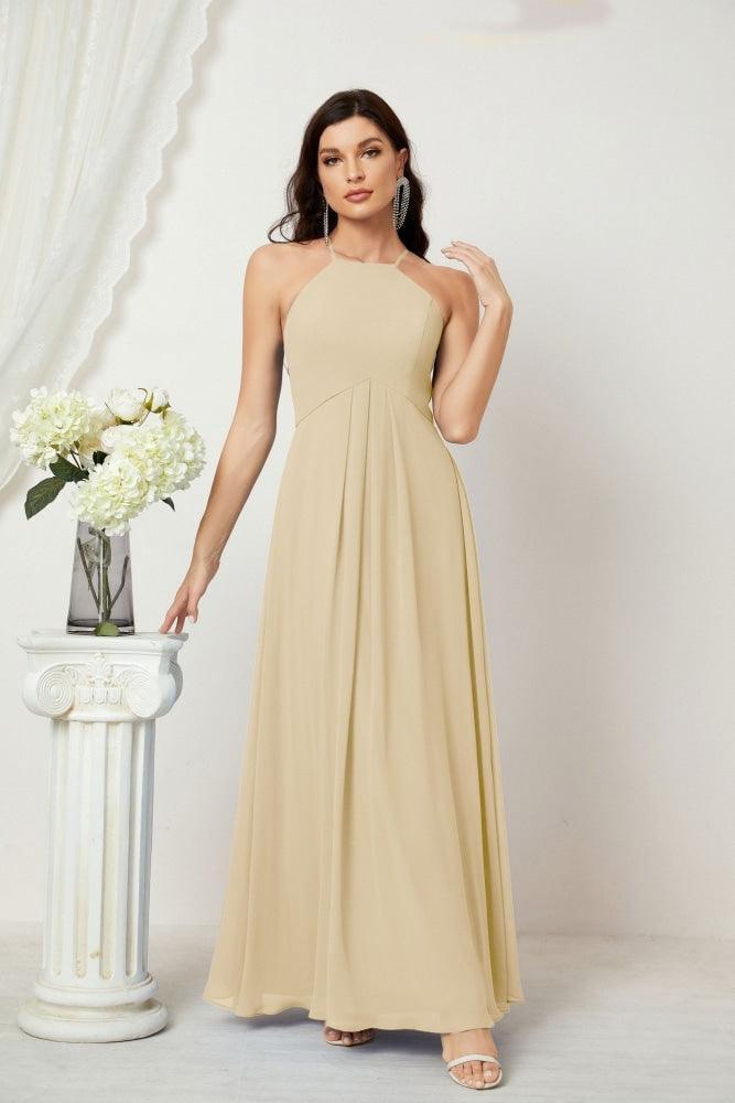 Numbersea Chiffon Halter Bridesmaid Dresses Long A-Line Formal Evening Dress 2805-numbersea