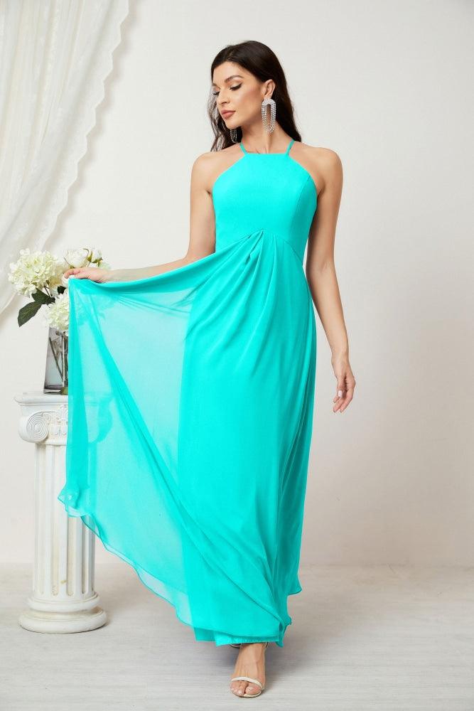Numbersea Chiffon Halter Bridesmaid Dresses Long A-Line Formal Evening Dress 2805-numbersea