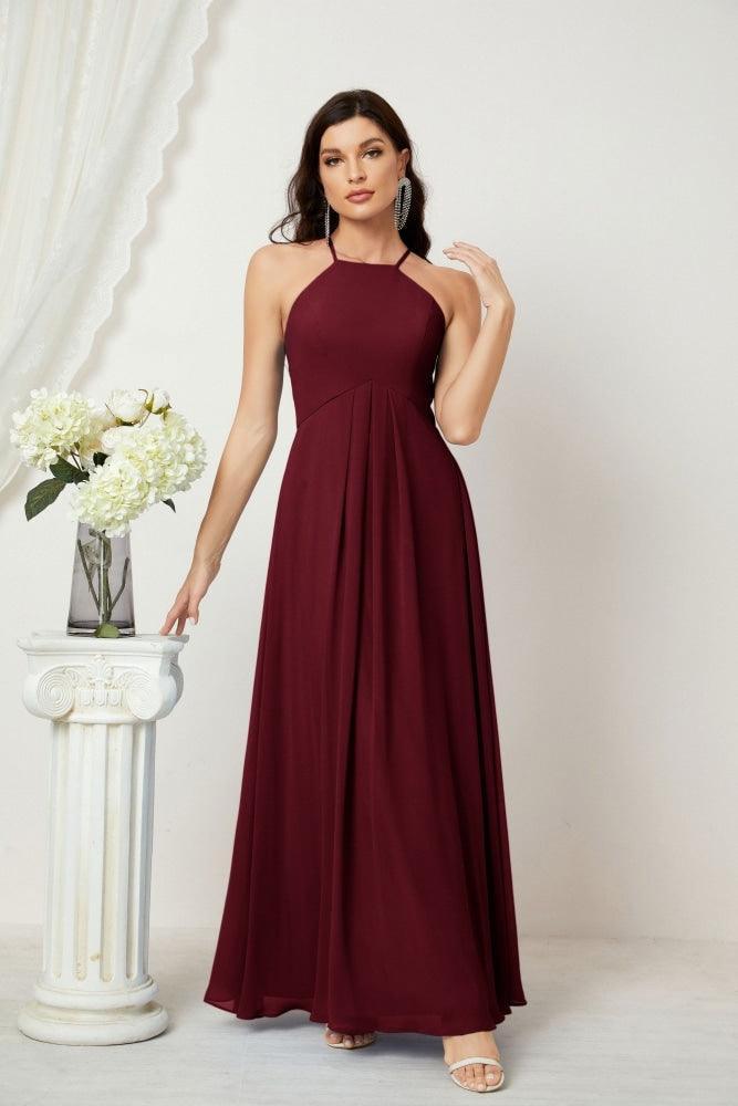 Numbersea Chiffon Halter Bridesmaid Dresses Long A-Line Formal Evening Dress 2805-numbersea