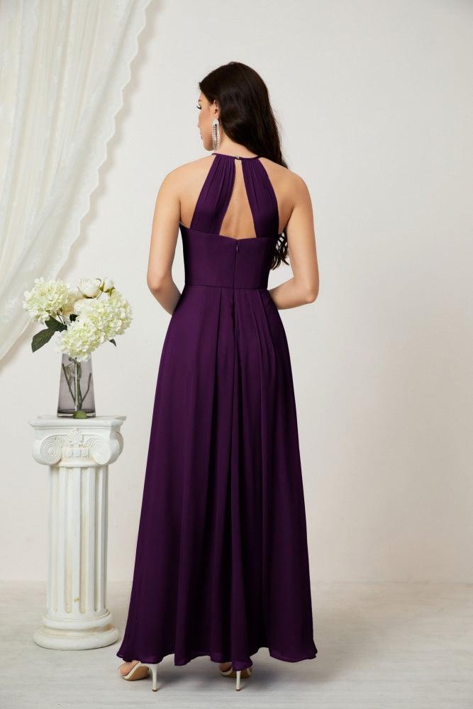 Numbersea Chiffon Halter Bridesmaid Dresses Long A-Line Formal Evening Dress 2805-numbersea