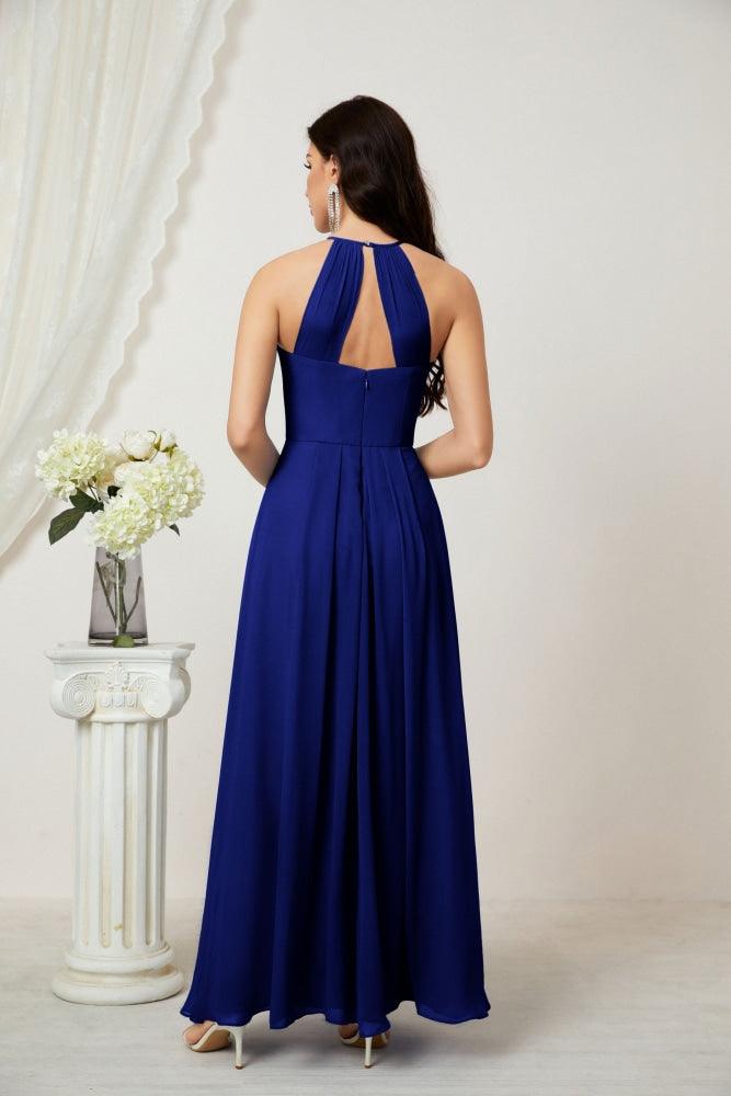 Numbersea Chiffon Halter Bridesmaid Dresses Long A-Line Formal Evening Dress 2805-numbersea