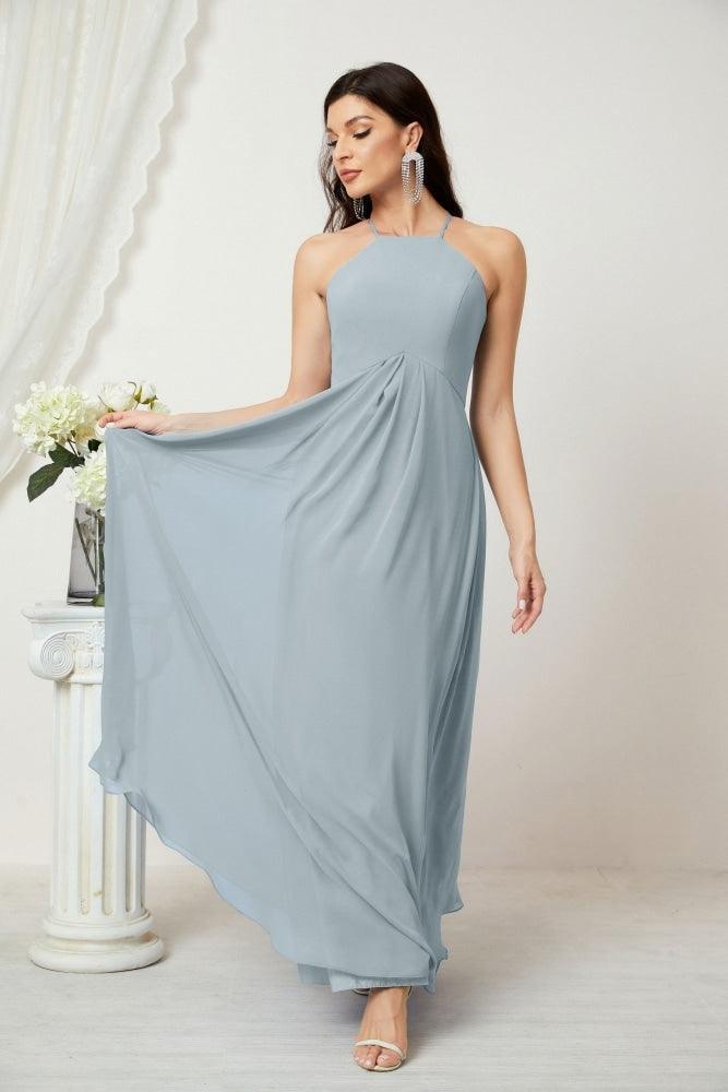 Numbersea Chiffon Halter Bridesmaid Dresses Long A-Line Formal Evening Dress 2805-numbersea