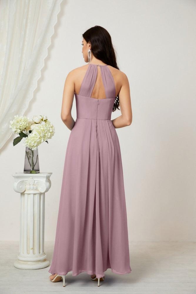 Numbersea Chiffon Halter Bridesmaid Dresses Long A-Line Formal Evening Dress 2805-numbersea
