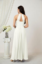 Numbersea Chiffon Halter Bridesmaid Dresses Long A-Line Formal Evening Dress 2805-numbersea