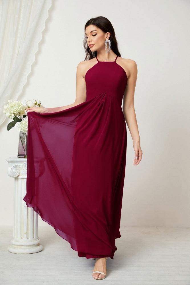 Numbersea Chiffon Halter Bridesmaid Dresses Long A-Line Formal Evening Dress 2805-numbersea