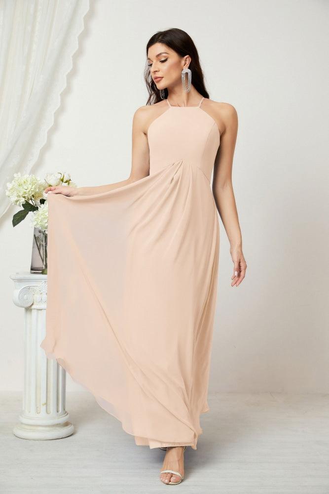 Numbersea Chiffon Halter Bridesmaid Dresses Long A-Line Formal Evening Dress 2805-numbersea