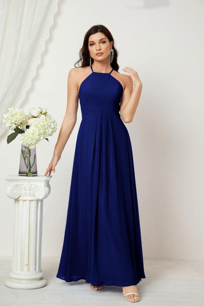 Numbersea Chiffon Halter Bridesmaid Dresses Long A-Line Formal Evening Dress 2805-numbersea