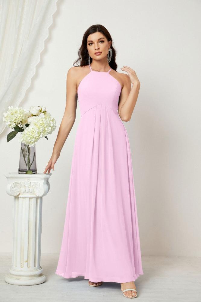 Numbersea Chiffon Halter Bridesmaid Dresses Long A-Line Formal Evening Dress 2805-numbersea