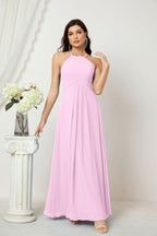 Numbersea Chiffon Halter Bridesmaid Dresses Long A-Line Formal Evening Dress 2805-numbersea