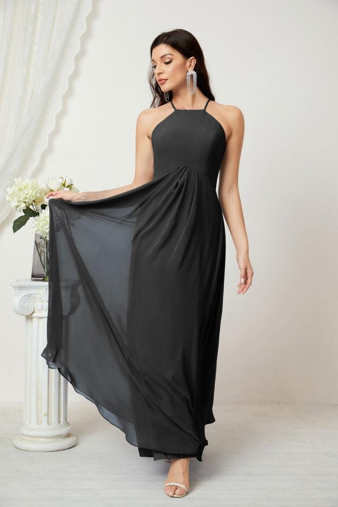 Numbersea Chiffon Halter Bridesmaid Dresses Long A-Line Formal Evening Dress 2805-numbersea