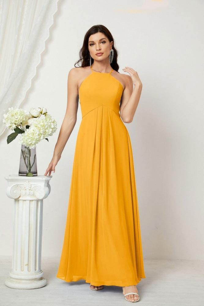 Numbersea Chiffon Halter Bridesmaid Dresses Long A-Line Formal Evening Dress 2805-numbersea