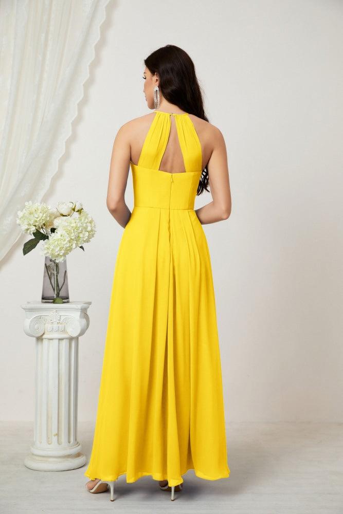 Numbersea Chiffon Halter Bridesmaid Dresses Long A-Line Formal Evening Dress 2805-numbersea