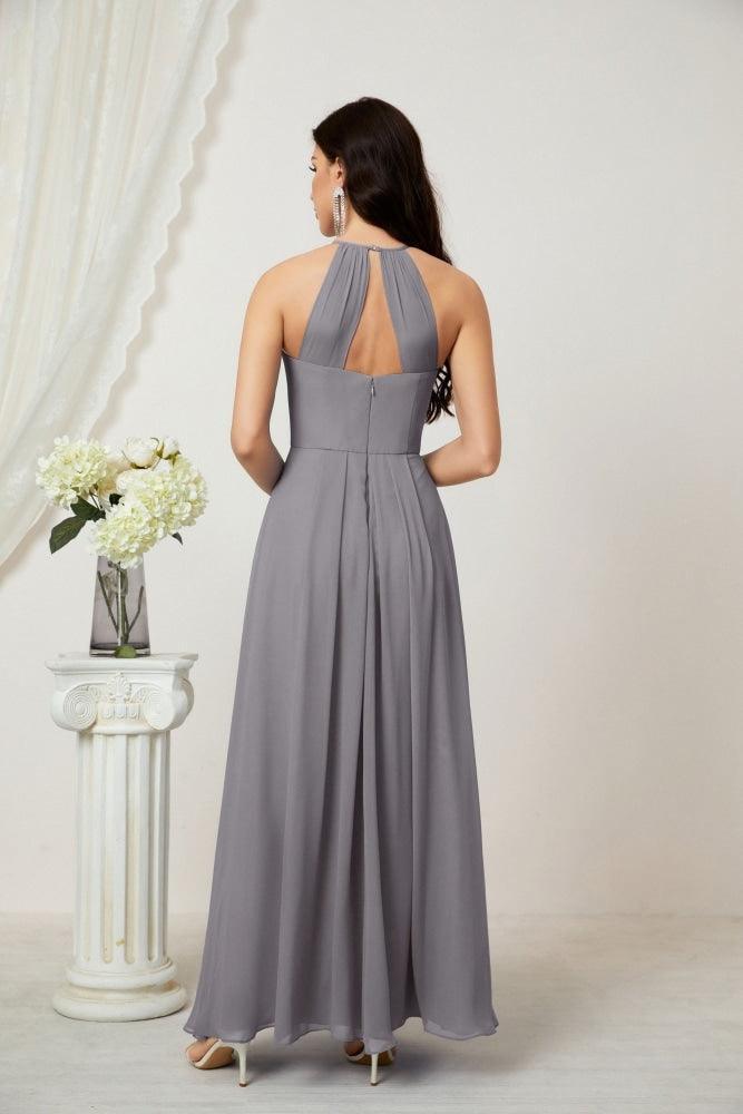 Numbersea Chiffon Halter Bridesmaid Dresses Long A-Line Formal Evening Dress 2805-numbersea