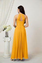 Numbersea Chiffon Halter Bridesmaid Dresses Long A-Line Formal Evening Dress 2805-numbersea