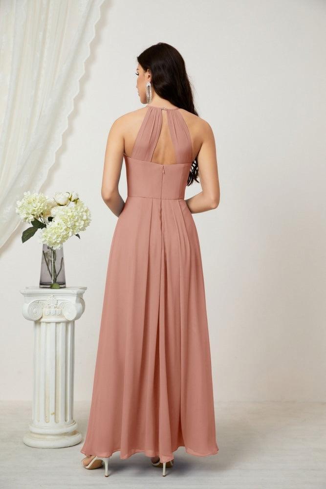 Numbersea Chiffon Halter Bridesmaid Dresses Long A-Line Formal Evening Dress 2805-numbersea