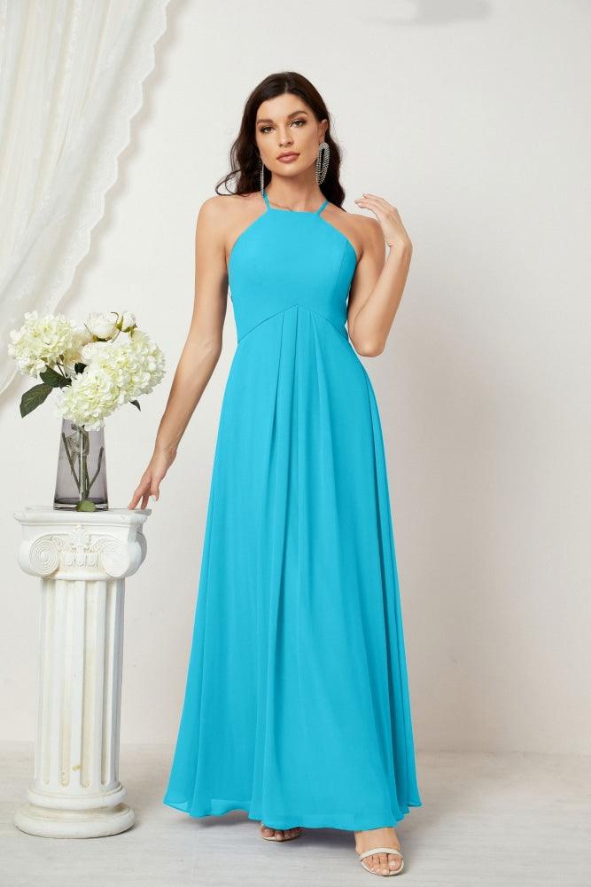 Numbersea Chiffon Halter Bridesmaid Dresses Long A-Line Formal Evening Dress 2805-numbersea