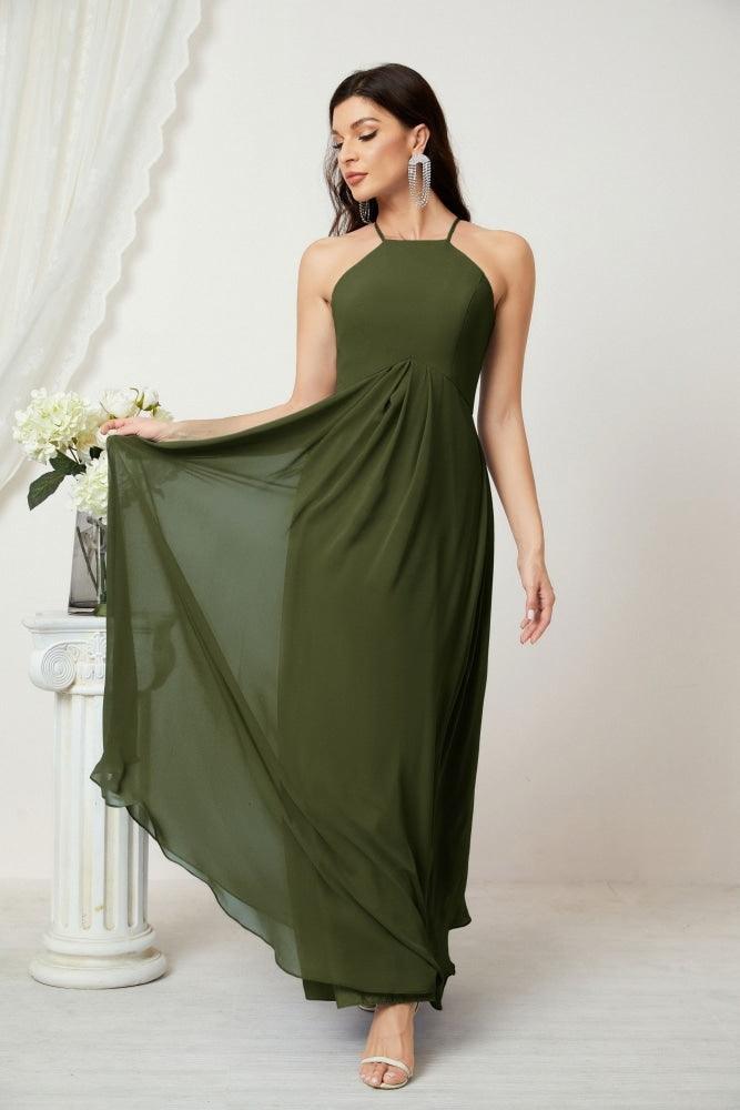 Numbersea Chiffon Halter Bridesmaid Dresses Long A-Line Formal Evening Dress 2805-numbersea