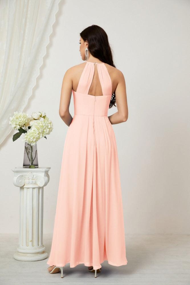Numbersea Chiffon Halter Bridesmaid Dresses Long A-Line Formal Evening Dress 2805-numbersea