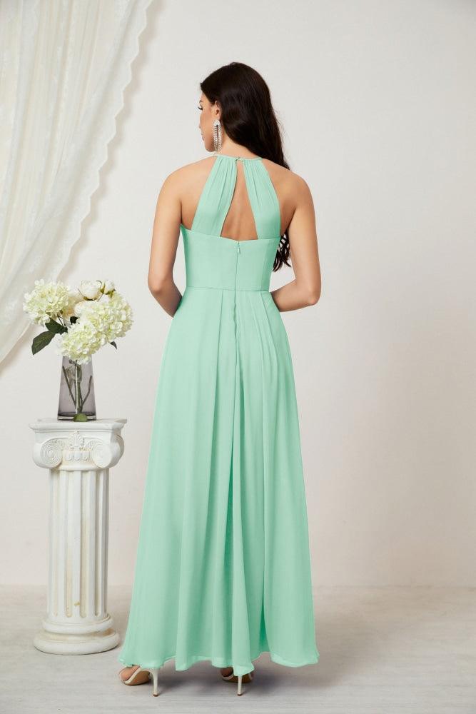 Numbersea Chiffon Halter Bridesmaid Dresses Long A-Line Formal Evening Dress 2805-numbersea