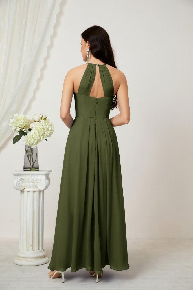 Numbersea Chiffon Halter Bridesmaid Dresses Long A-Line Formal Evening Dress 2805-numbersea