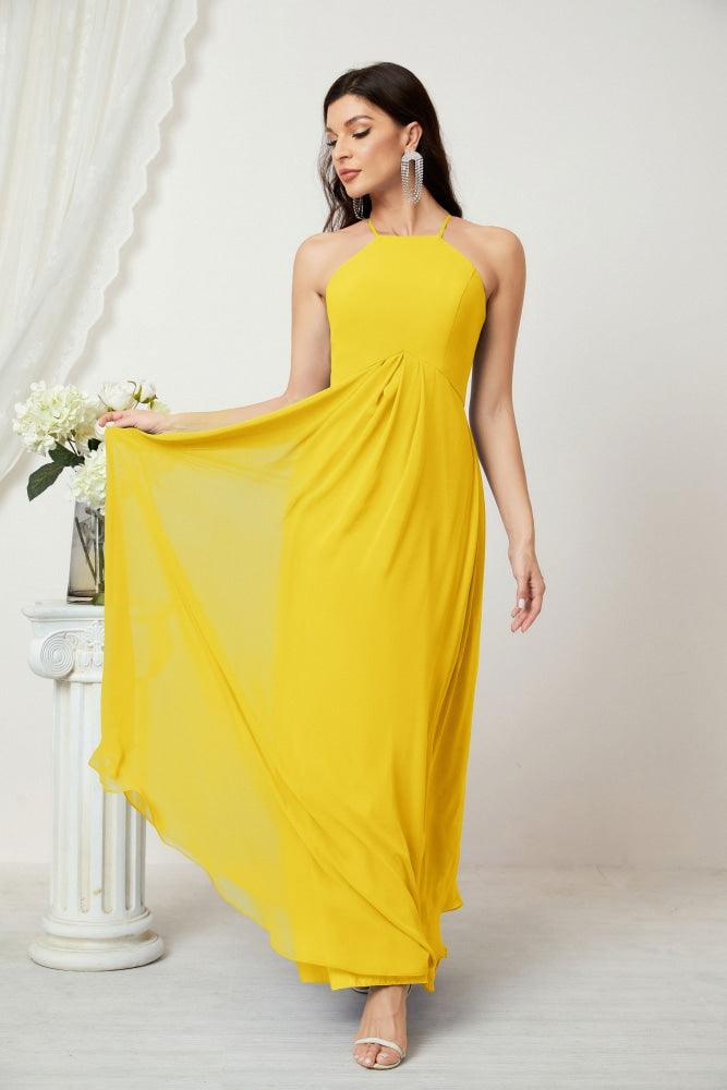 Numbersea Chiffon Halter Bridesmaid Dresses Long A-Line Formal Evening Dress 2805-numbersea