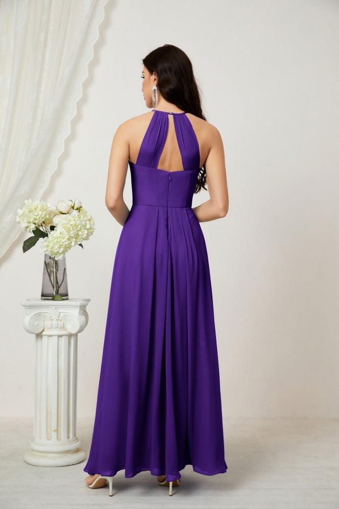 Numbersea Chiffon Halter Bridesmaid Dresses Long A-Line Formal Evening Dress 2805-numbersea