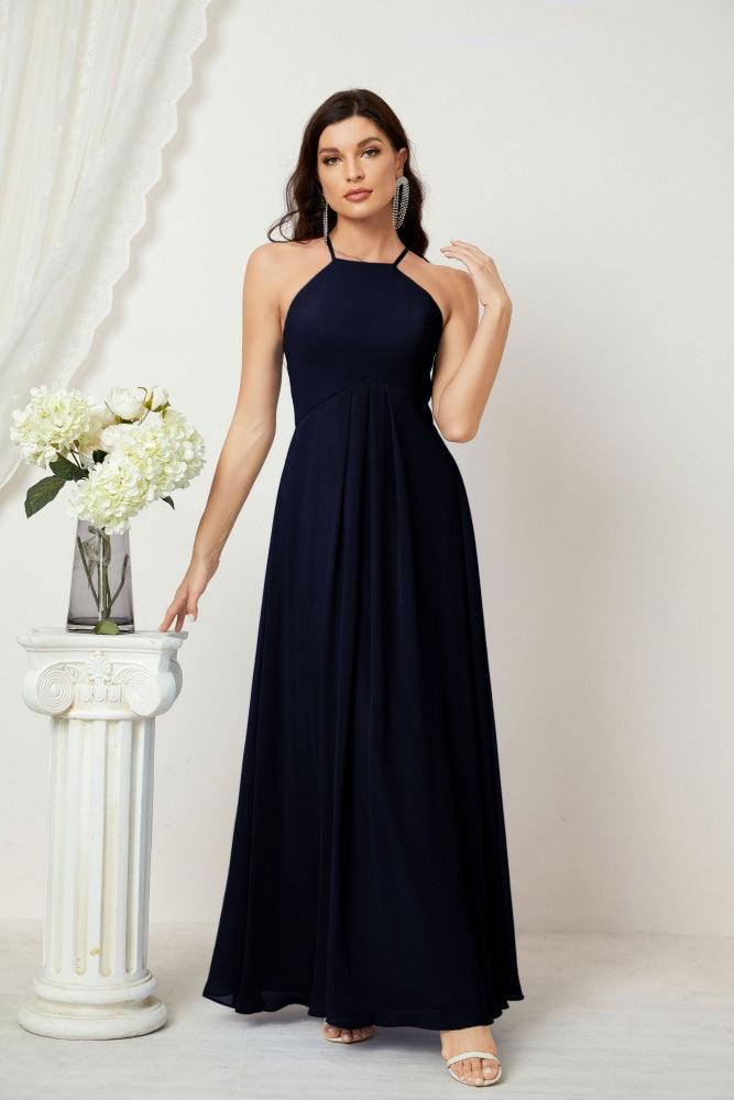 Numbersea Chiffon Halter Bridesmaid Dresses Long A-Line Formal Evening Dress 2805-numbersea