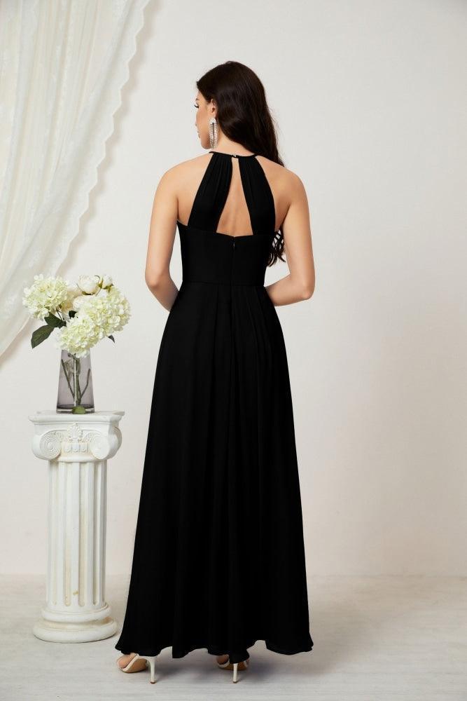 Numbersea Chiffon Halter Bridesmaid Dresses Long A-Line Formal Evening Dress 2805-numbersea
