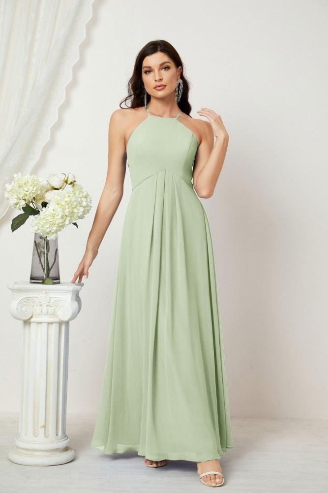 Numbersea Chiffon Halter Bridesmaid Dresses Long A-Line Formal Evening Dress 2805-numbersea