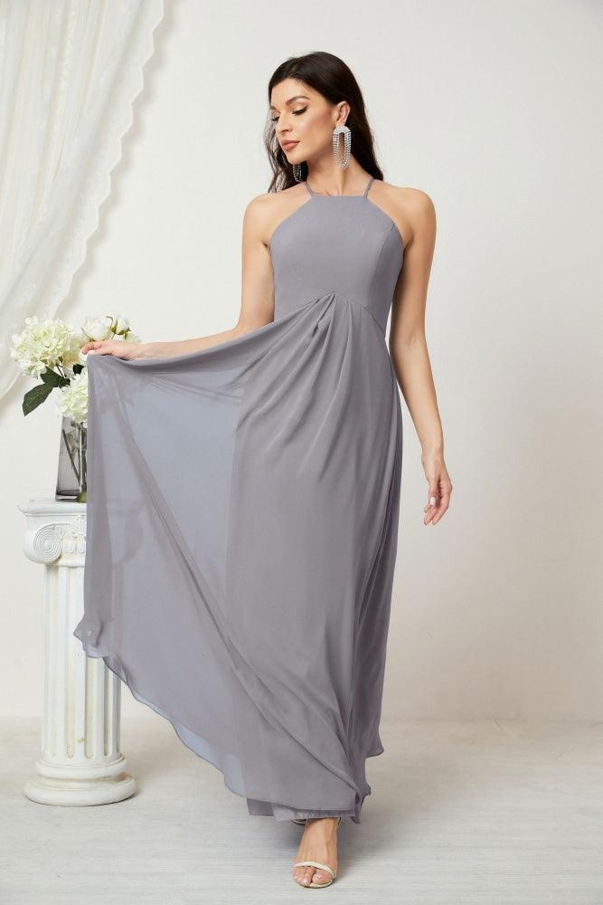 Numbersea Chiffon Halter Bridesmaid Dresses Long A-Line Formal Evening Dress 2805-numbersea
