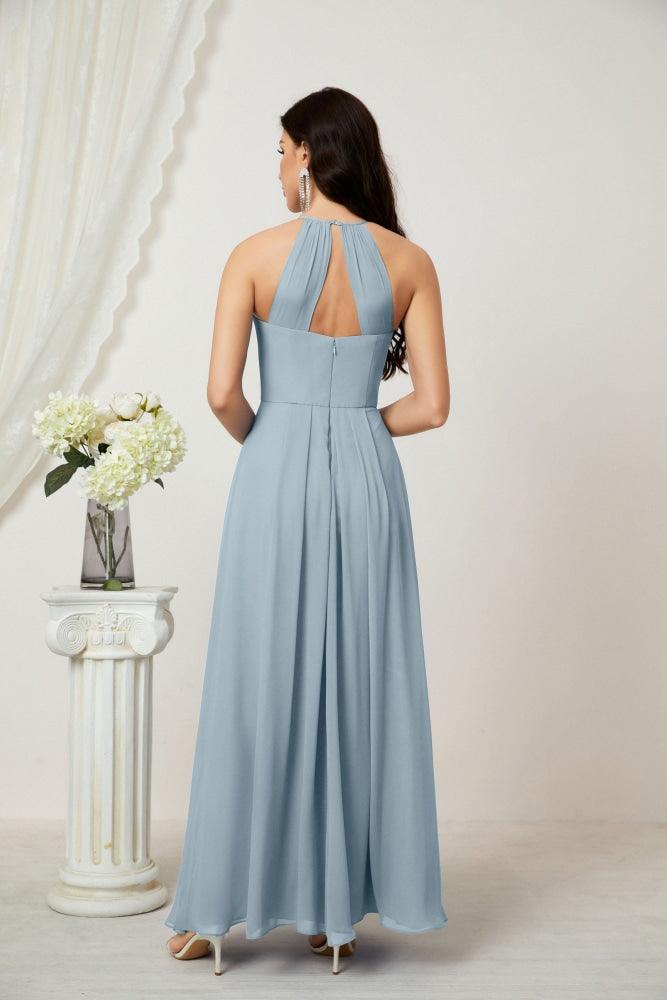 Numbersea Chiffon Halter Bridesmaid Dresses Long A-Line Formal Evening Dress 2805-numbersea