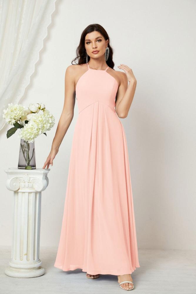 Numbersea Chiffon Halter Bridesmaid Dresses Long A-Line Formal Evening Dress 2805-numbersea